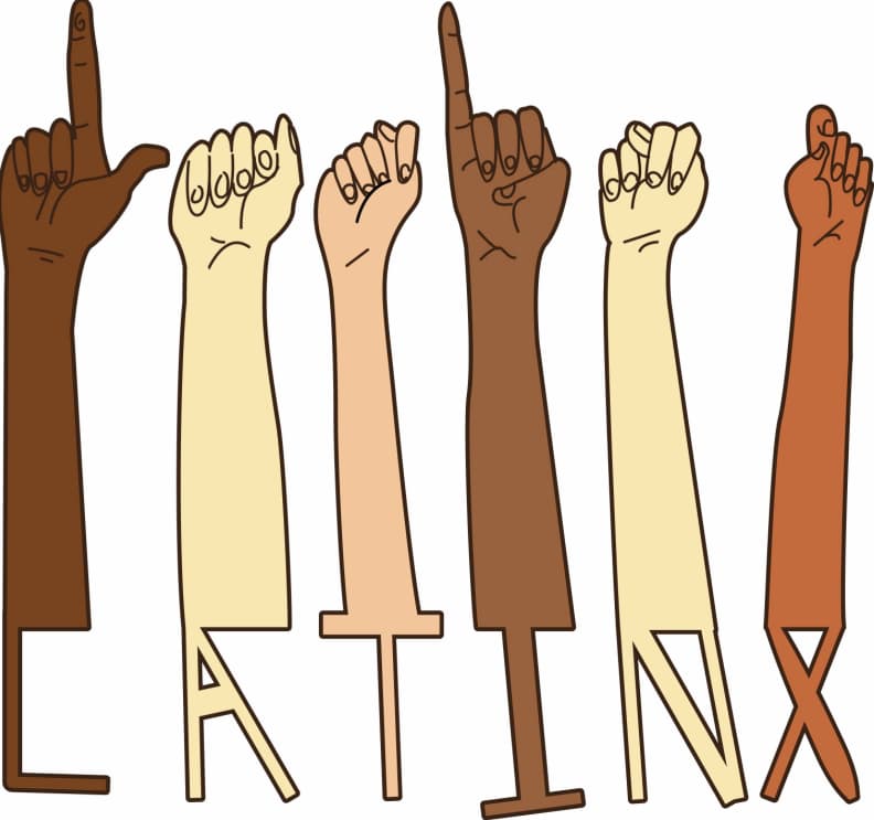 Drawing of Latinx hands lined up in a row 